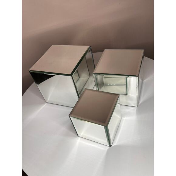 VTG SET of 3 Mirror Cube Box Stands 4", 5", & 6" makeup , candle holder, display - Picture 4 of 11